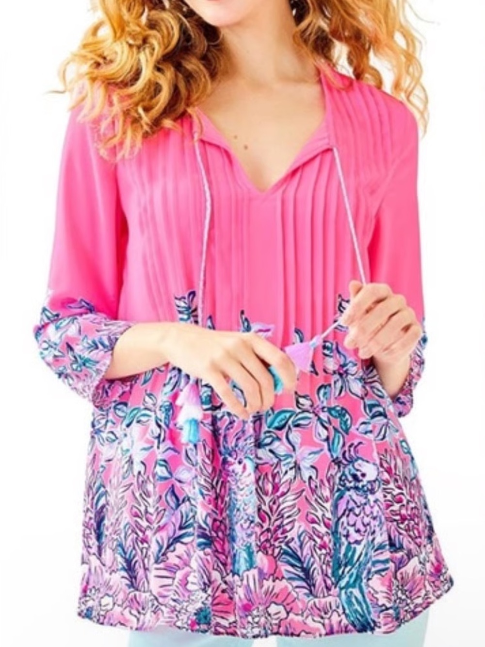 Lilly Pulitzer Marilina Lucky Lady Tunic Top Pink Tropics Blouse